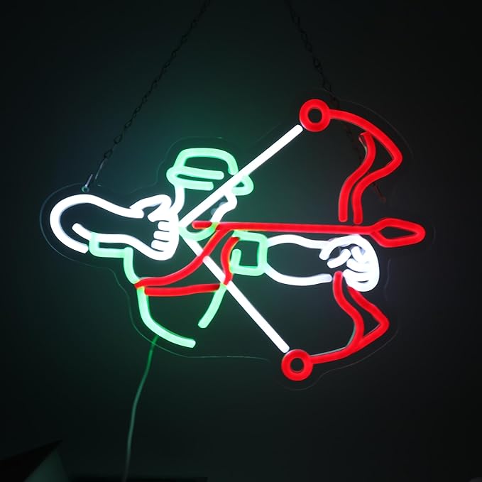 Archery Neon Sign for Sports Fan, Hunting Led Light for Playing Archer Fan, Hunting Decor, Club, Game Room, Wall Decor, Game Sport, Archer Light Up Sign for Man Cave