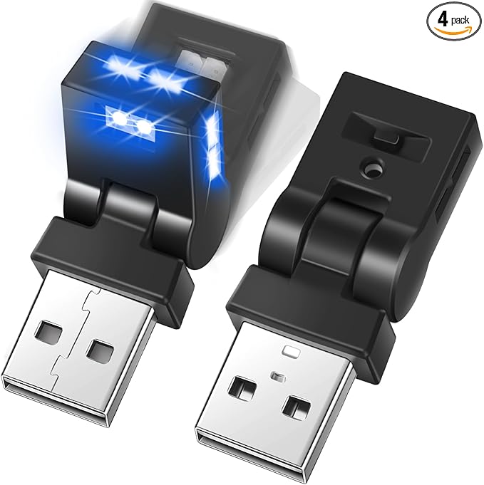 Frienda 4 Pcs Mini USB LED Light Car LED Interior Lighting 5v RGB Portable Ambient Lighting Adjustable 8 Color and Brightness Smart USB Night Lamp for Cars Laptop Keyboard Atmosphere, Type A