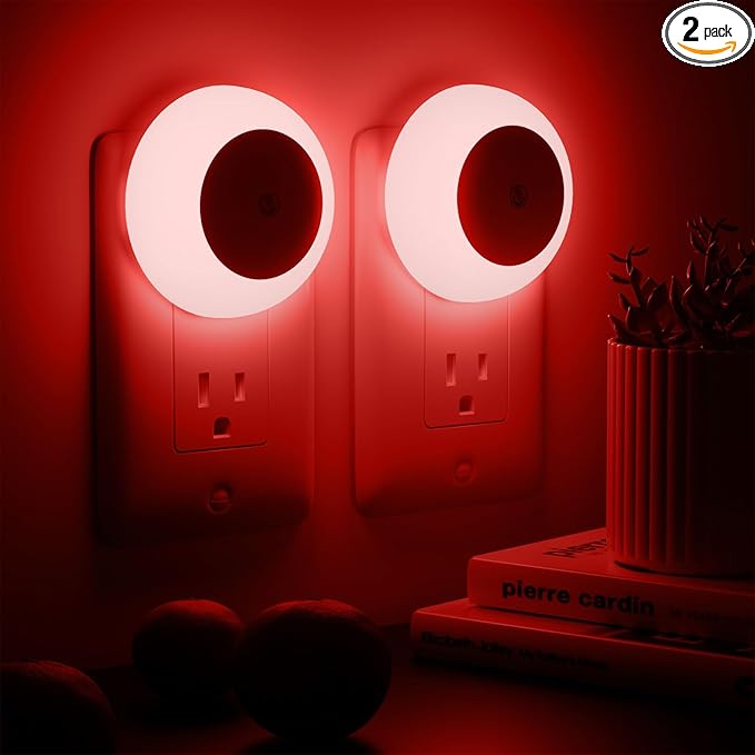 Night Light, Night Lights Plug into Wall, Dusk to Dawn Sensor, Red Led Night Light 0.5W, 2 Pack Nightlight for Adults, Bedroom, Bathroom, Hallway, Kitchen
