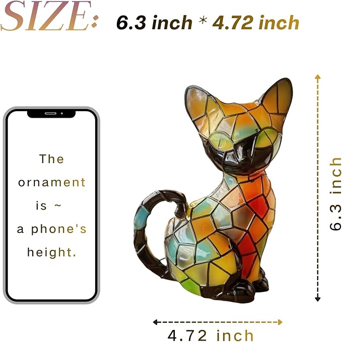 Cat Lamp, Stained Glass Cat Lamp, Decorative Resin LED Night Light for Cat Lovers, USB Vintage 3D Table Lamp Cozy Glow for Desk & Mantel – Fun Gift for Pet Owners (Little Kitten)