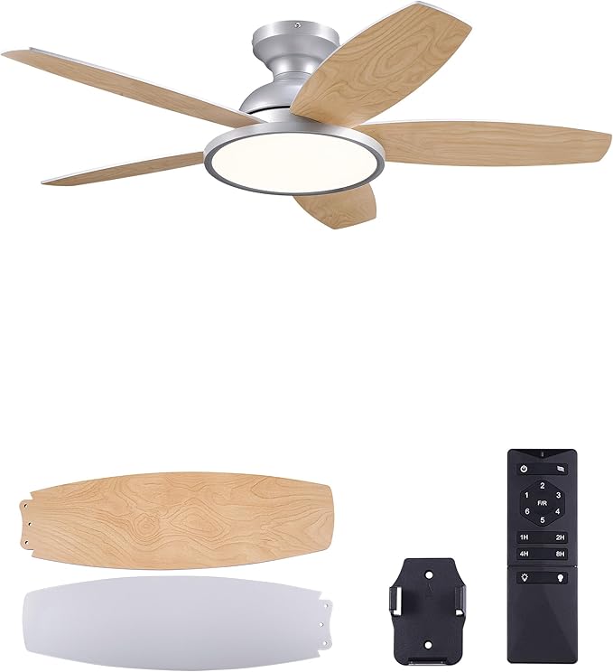 VONLUCE Ceiling Fans with Lights, 42 Inch Ceiling Fan and Remote, Full-Spectrum LED Light, 3CCT, 6-Speeds Noiseless Reversible DC Motor, Modern Flush Mount Ceiling Fan for Farmhouse Bedroom Indoor