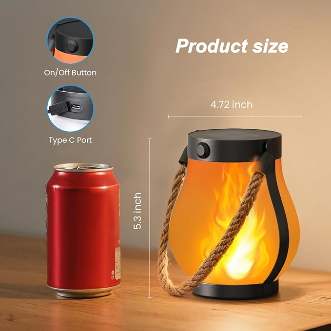 Hompavo Gen2 Solar Lanterns Outdoor with Ultra-Real Flame, Dual Charging (USB/Solar) & 2 Modes - Waterproof Decorative Hanging/Table Lights for Yard Patio Garden Gift Halloween Christmas Decoration, 4