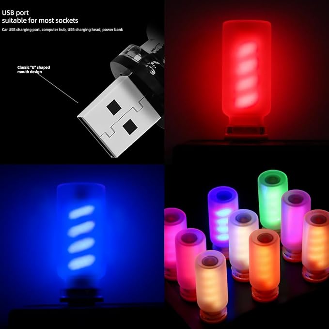 Retro Car Lamp, Touch Adjustment USB LED Car Lights,Plug in USB Automotive Night Lamps,Plug-in Ambient Light, Mini LED Bulb for Automotive,Bedroom,Hallway,Desk,No Pole dimming(Frosted-Blue)