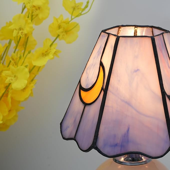Mushroom Lamp Tiffany Lamp Stained Glass Table Lamp Moon Cute Small Bedside Lamps for Living Room Home Decor,Unique Aesthetic Home Living Room Decor Girls Women Birthday Day Gift,Pink Blue