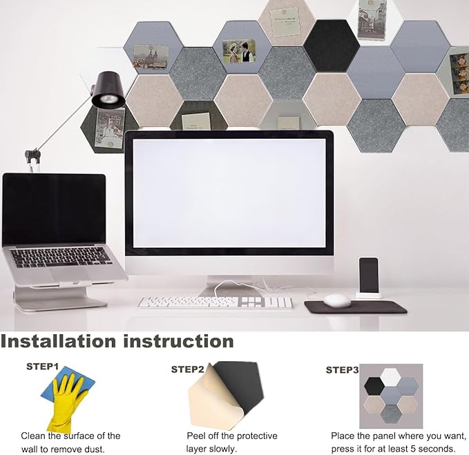 HONORIA 12-Pack Acoustic Panels，Soundproof Wall Panels，Hexagon Self-Adhesive 12"X10"X0.4，High Density Sound Dampening Panels- Black