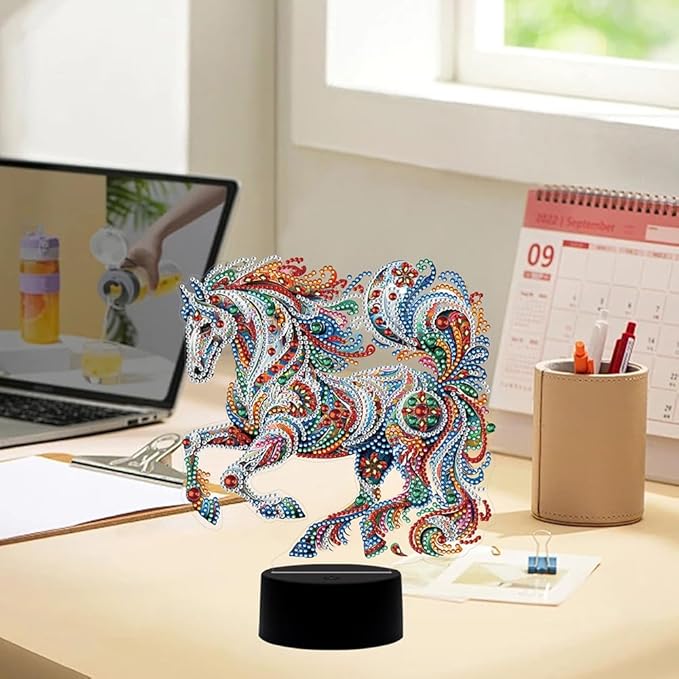 Gorgeous Horse Diamond Art Painting Night Light,Diamond Art Painting Kits Desktop Touch Lamp Ornaments for Tabletop Decor Diamond Art Accessories for Adult Beginner Bedrooms Living Room