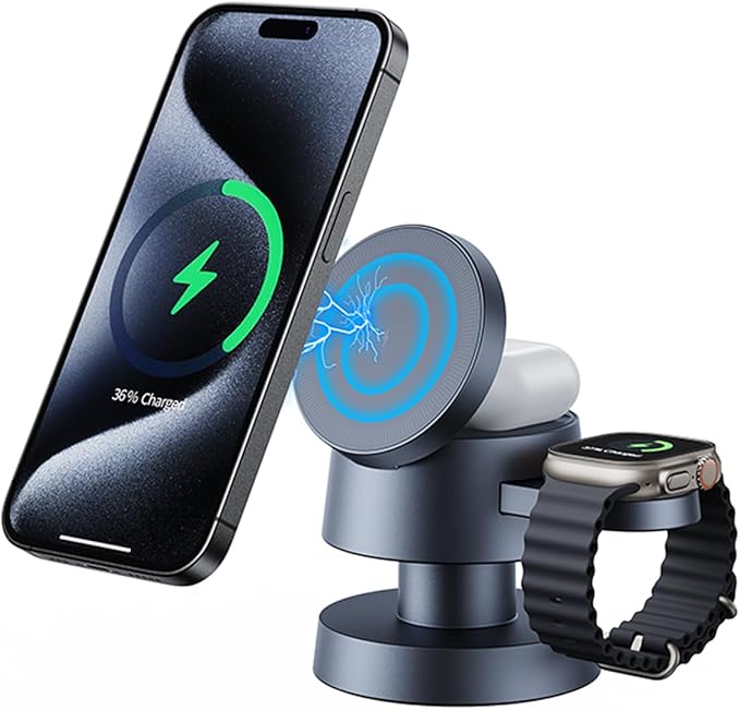 4 in 1 Charging Station 15W Wireless Charger with Mushroom Lamp Compatible with iPhone 12-16 Series, Apple Watches, Apple Earphones