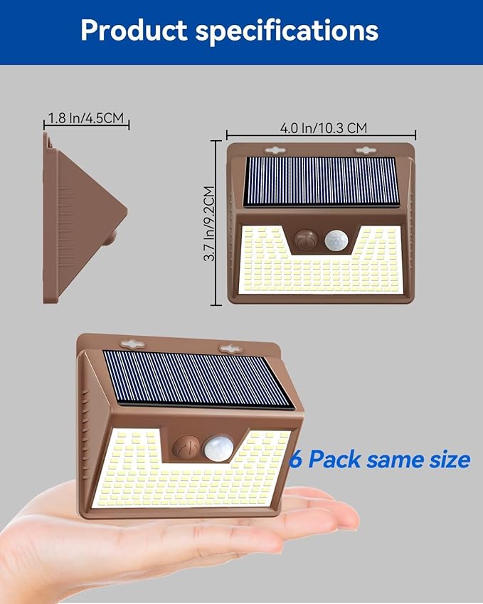 Peasur Solar Lights Outdoor Motion Sensor [3 Pack/140LED/Brown], Ultra-Bright 3 Mode Fence Security Light Waterproof, Solar Wall Lighting for Patio Yard Step House Outside
