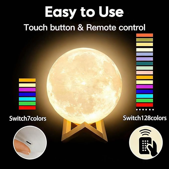 CPLA Moon Lamp Upgrade 128 Colors, Easter Gifts for Kids Girls Boys Teens, Remote & Touch Control, Diameter 6 INCH