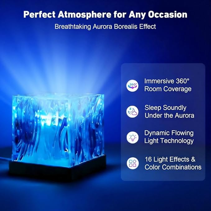 Ocean Wave Projector Light, 16 Colors Gradual Rotating Water Lamp with Remote Control, for Office Bedroom,Women's Day Gift(Plug)