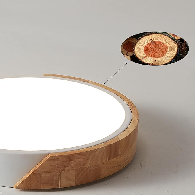 Modern LED Ceiling Light, Flush Mount, Round Wood, 30W, 2400 Lumens, Cool White, 11.8in, for Home Office, Bedroom, Living Room, Kitchen, Hallway
