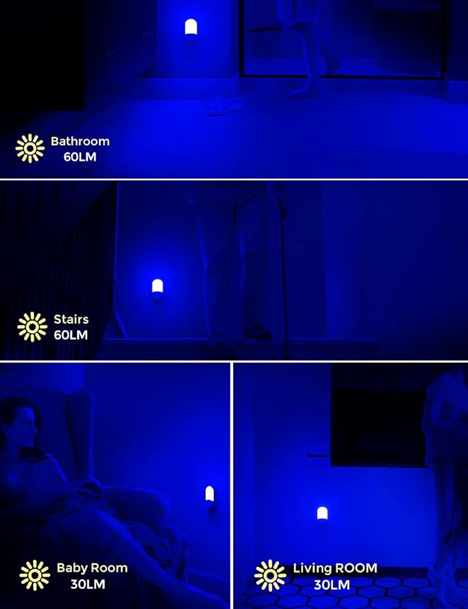 Blue Night Light Plug in, LOHAS Motion Sensor Blue LED Night Lights Plug Into Wall, Adjustable Brightness, 0.6W LED Night Lights for Kids, Bathroom, Bedroom, Independence Day Decorations, 2 Pack