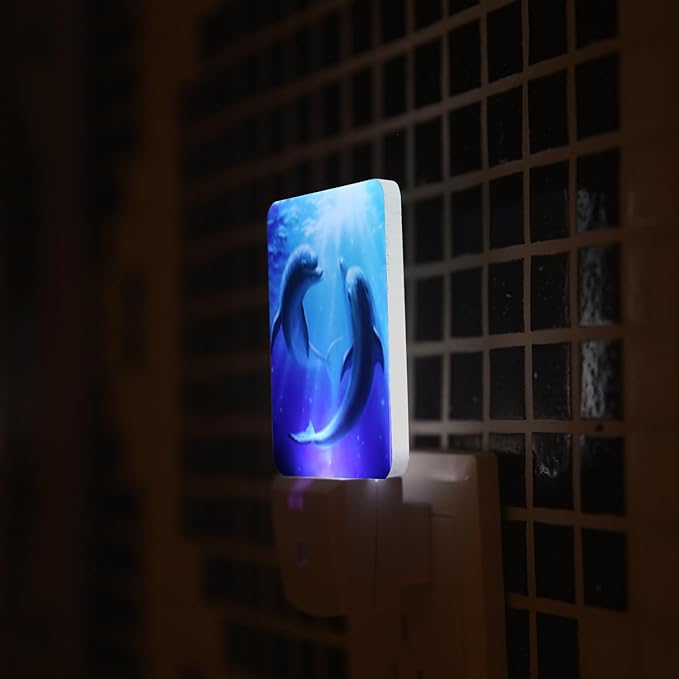 Blue Dolphins Plug-in LED Night Light,Smart Auto Dusk to Dawn Sensor Night lights Plug into Wall, Ocean Animal Nightlight for kids,Energy Efficient Night light for Bedroom,Bathroom,Kitchen,Stairs