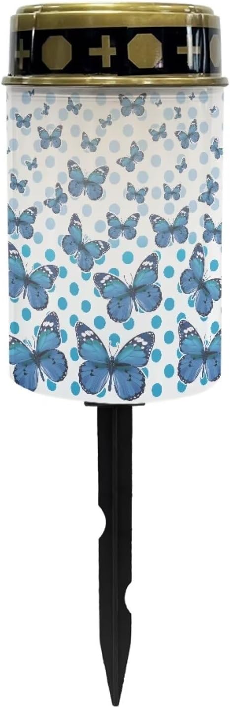 Cemetery Solar Lights Waterproof Solar Powered Grave Lights Blue Butterfly Landscape LED Flameless Candle Grave Decor Memorial Gift Garden Decor