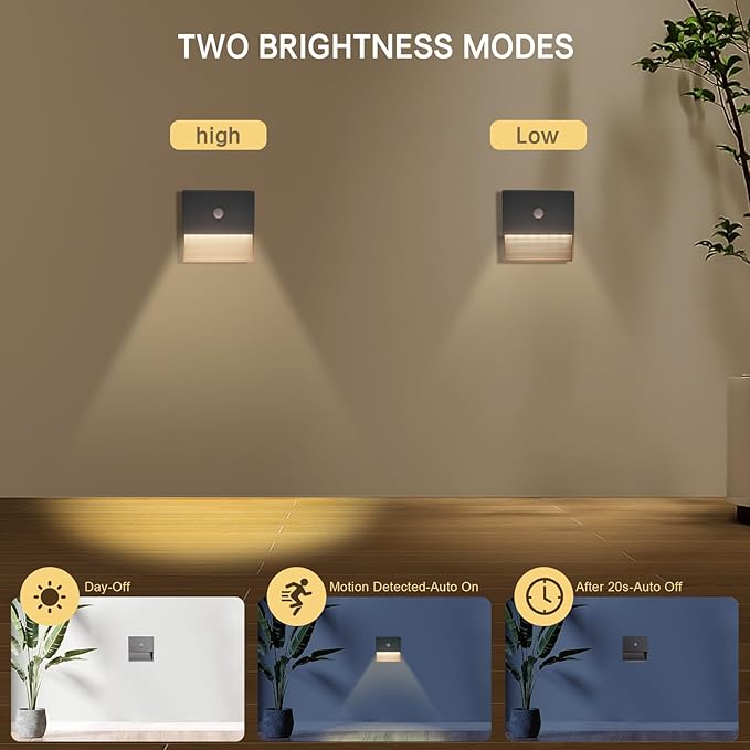 rechargeable battery night light motion sensor light indoor Warm White stair lights night light motion sensor stick on lights, Adjustable Brightness for Wall, Stairs, Cabinet, Hallway (1 Pack)