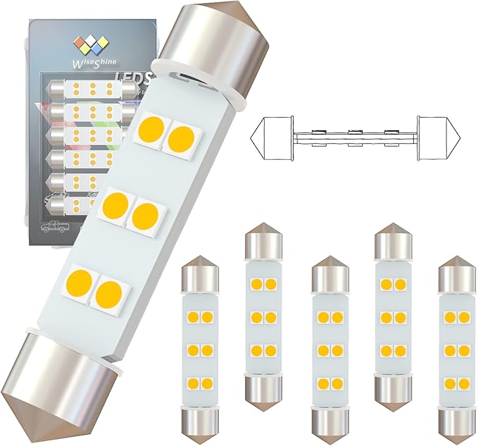 360 deg DC 12V 44mm Festoon LED Bulb 578 LED Car Bulb Warm White 211-2 212-2 for Camper RV Automotive Interior Dome Reading Map Cargo Lights (Pack 6)