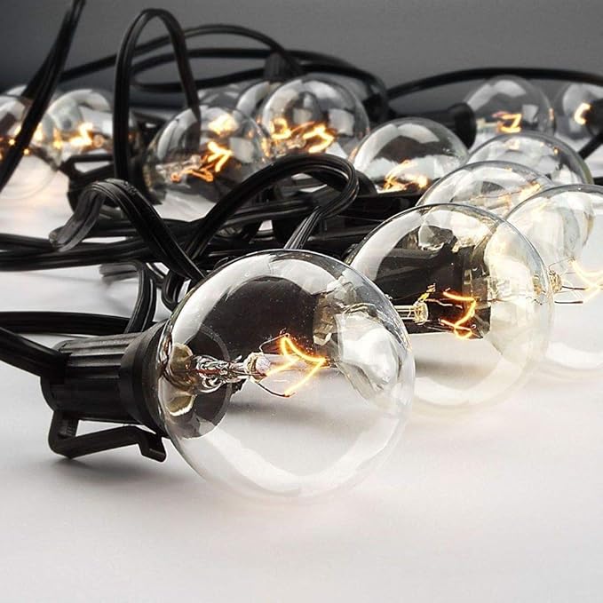 Abeja G40 Replacement Light Bulbs,Clear Globe Bulb fits E12 C7 Candelabra Screw Base Sockets, 1.5 Inch 5 watt Clear Glass Incandescent Bulbs for Indoor Outdoor Patio Decor, Warm White-50 Pack