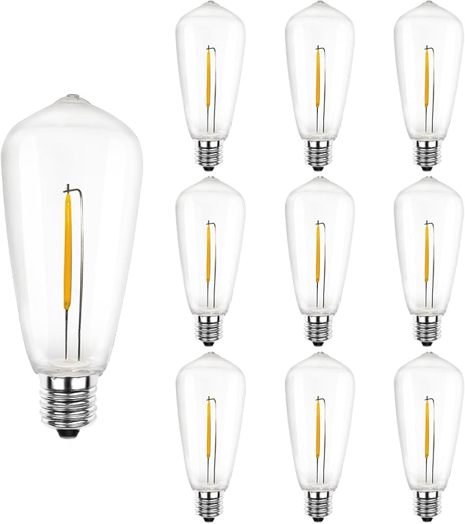 ST40 LED String Light Replacement Bulbs, 12 Pack Clear LED Bulbs, 0.6 Watts - 120 Volts - E17 Rustproof Screw Base, Warm White
