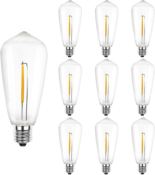 ST40 LED String Light Replacement Bulbs, 12 Pack Clear LED Bulbs, 0.6 Watts - 120 Volts - E17 Rustproof Screw Base, Warm White