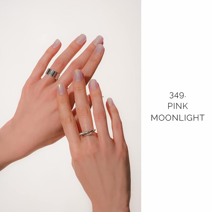 NAILOG Semi Cured Gel Nail Strips 20 Pcs | Buy 2 Get 1 UV Lamp | Extra Long Nail Wraps with Glossy Gel Finishing | Pink Moonlight