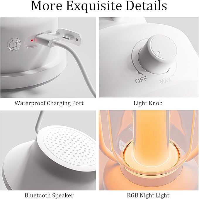 Retro RGB Portable Night Light with Bluetooth Speaker, Constant Light and Fantasy Color Two Modes, Romantic Atmosphere Lamp, Vintage Camping Light with Handle (Black)