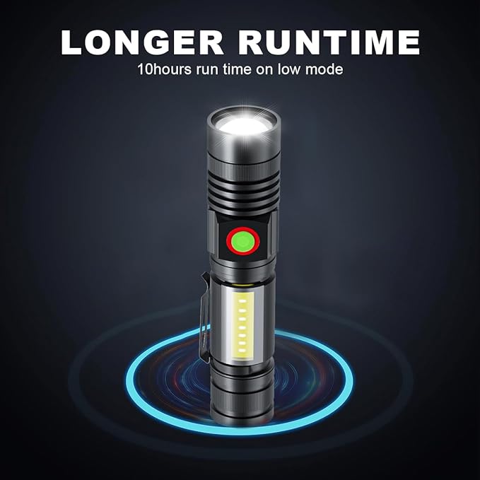iToncs LED Flashlight Rechargeable, High Lumens Super Bright Magnetic Flashlight with COB Work Light, Waterproof, 4 Modes, Pocket Tactical Flashlights 2 Packs Tactical Flashlights with Bag