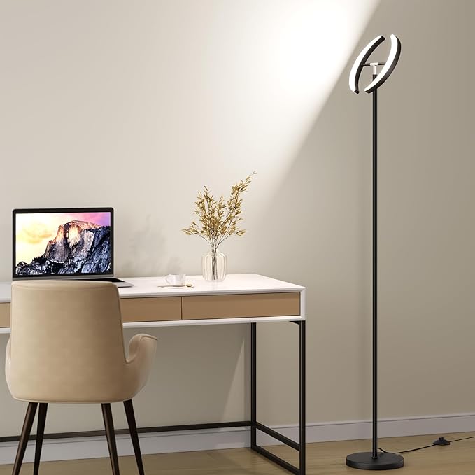 SUNMORY Floor Lamps for Living Room, 28W Bright LED Floor Lamp with 2 Rotatable Lights & Remote Control, 74" Dimmable Tall Standing Lamp, Modern Reading Torchiere Corner Lamp for Bedroom Office, Black