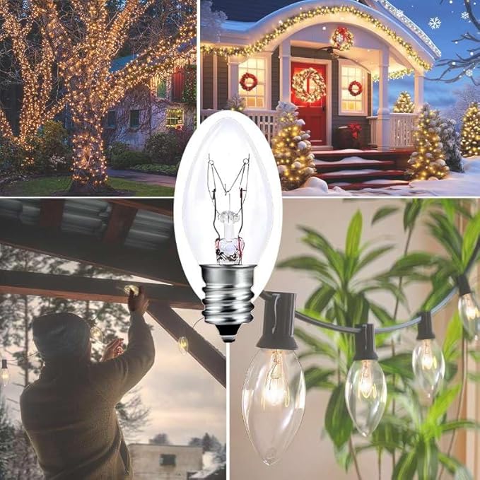 C7 15W E12 Bulbs, Replacement Bulb for Himalayan Salt Lamps/Night Lights,Dimmable 2200K Clear,120V Incandescent Candle Bulbs (6-Pack)