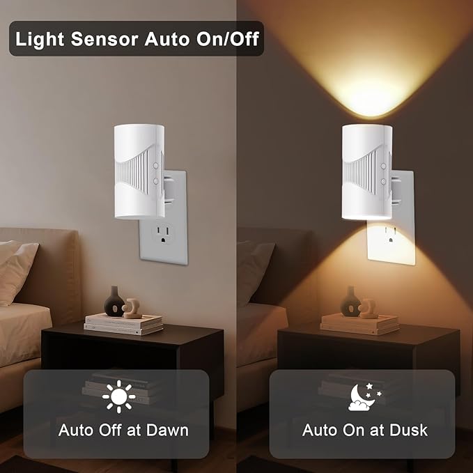 easuntec Night Light, Night Lights Plug into Wall, Warm Led Night Light, Dusk to Dawn Light Sensor, 3 Light Modes, Dimmable Night Lights for Bedroom Bathroom Hallway Kitchen Stairs (White, 2 Pack)