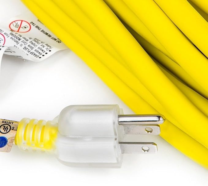 XtremepowerUS 50 ft 12/3 Gauge Heavy Duty Outdoor Extension Cord with lighted, Flexible Cold Weather 3 Prong Electric Cord Outside, 15A 125V SJTW