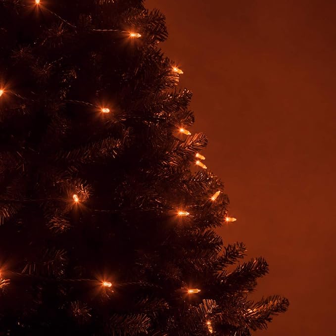Wintergreen Lighting 50 T5 LED Orange Mini Lights, 25.5 ft Green Wire Indoor/Outdoor Commercial Grade String for Halloween and Holiday Decor