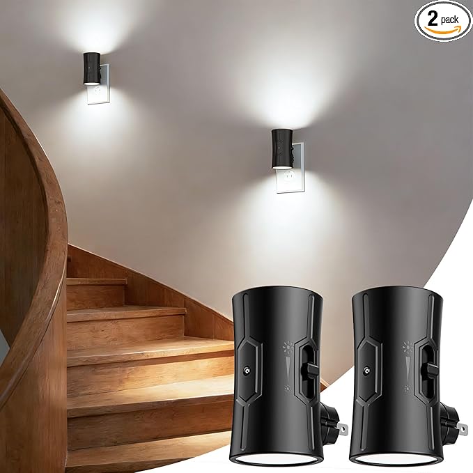 Night Light, 2-Pack Dimmable Plug-in Night Light with Auto On/Off & 90°Rotatable Plug, 0-100LM Adjustable Brightness,1W Ultra Low Energy for Bedroom, Hallway, Bathroom, Kids Room, White