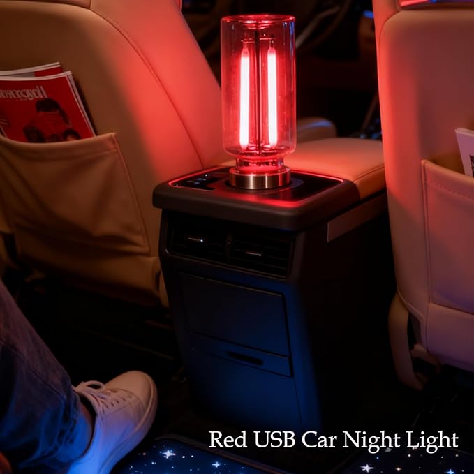 Touch Adjustment Retro Car Lamps Accessories, Battery Operated & USB Plug in Auto Interior Mood Bulb, Touch Dimmable Mini Neon Night Lights for Bedroom, Camping, Holiday, No Pole Dimming (Red, 1Pack)
