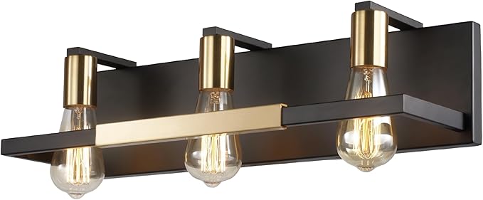 Hamilyeah Rustic Bathroom Light Fixtures Over Mirror, Matte Black and Gold Vanity Lights for Bathroom, 3 Light Vintage Wall Lighting Fixtures,Industrial Kitchen Wall Mounted Lighting