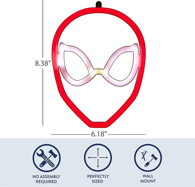 Marvel Spiderman Neon Figural LED Hanging Wall Art,Kids Bedroom & Playroom Wall Décor, 6.1" x 8.3"