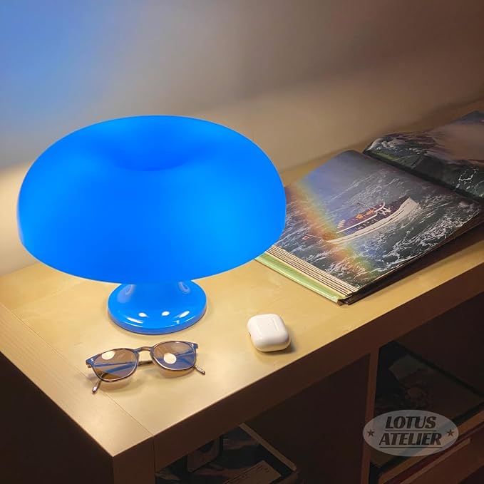 Lotus Atelier Blue Mushroom Lamp for Room Aesthetic Modern Lighting for Bedroom | Cool Retro Living Room Decor | Table Lamp Mushroom Light Home Decor
