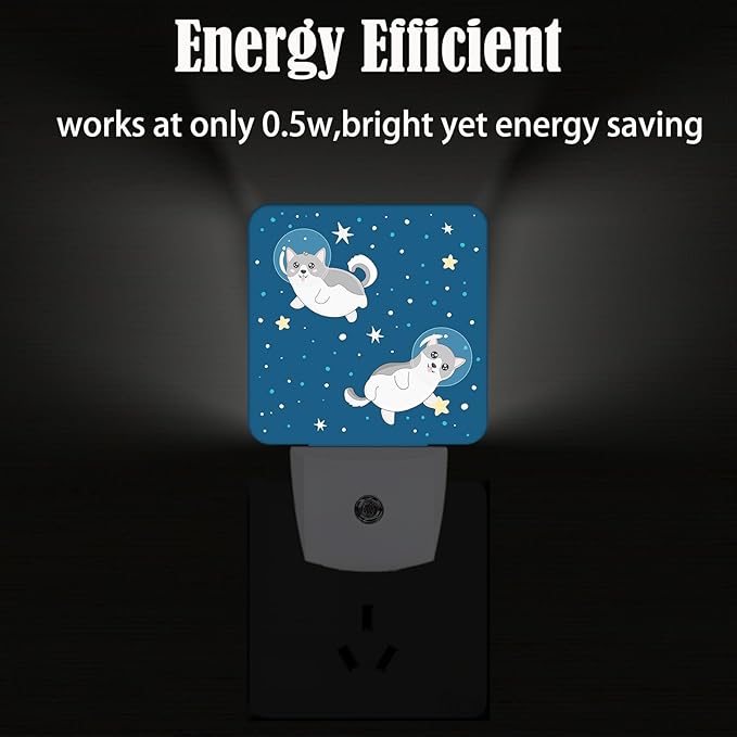 Cute Husky Astronauts on Space Night Light,Plug-in Night Lights with Dusk-to-Dawn Sensor for Stairway,Hallway,Bedroom Sleep Friendly Ideal for Women/Girls/Boys Gift,0.5w