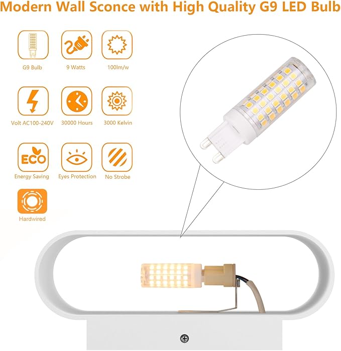 Aipsun Modern LED Wall Sconces Hardwired Interior Wall Lights Set of 2 Indoor Aluminum Up and Down Wall Mount Light for Living Room Bedroom Hallway Corridor Warm White 3000K(with G9 Bulbs)
