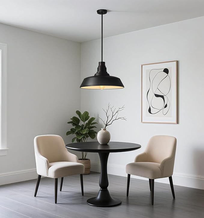 Large 18" Black Farmhouse Pendant Barn Light, Industrial Style Dome Chandelier for Kitchen Island, Dining Room, Living Room, Hallway, Large Vintage Ceiling Light for Indoor Spaces