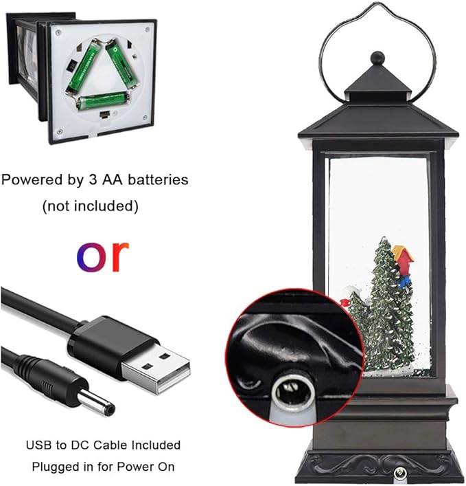 DRomance Snowman Music Snow Globe Lantern with Timer Battery Operated & USB Powered Lighted Singing Snow Globe Lamp Spinning Water Swirling Glitters Christmas Decor 4" x 4" x 12"