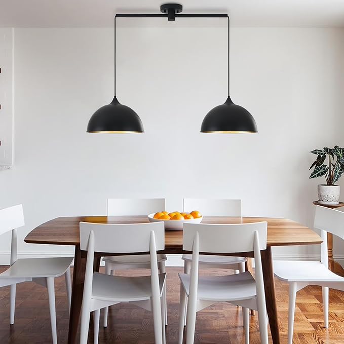 Pendant Lights Kitchen Island, 2-Pack Dome Pendant Light Black and Gold Light Fixtures Industrial Vintage Hanging Pendant Lighting for Farmhouse Dining Room Restaurant Cafe Entryway