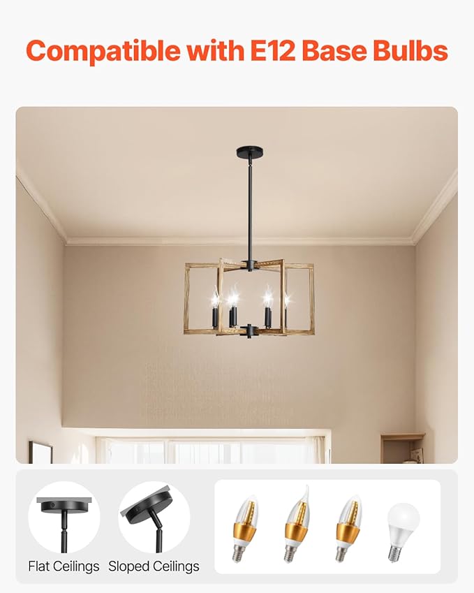 VEVOR 6-Light Chandelier, Metal Farmhouse Chandelier, Adjustable Height, Dining Room Hanging Light Fixture for Ceilings, Modern Chandelier for Bedroom, Foyer, Hall, Kitchen, Living Room and Entryway