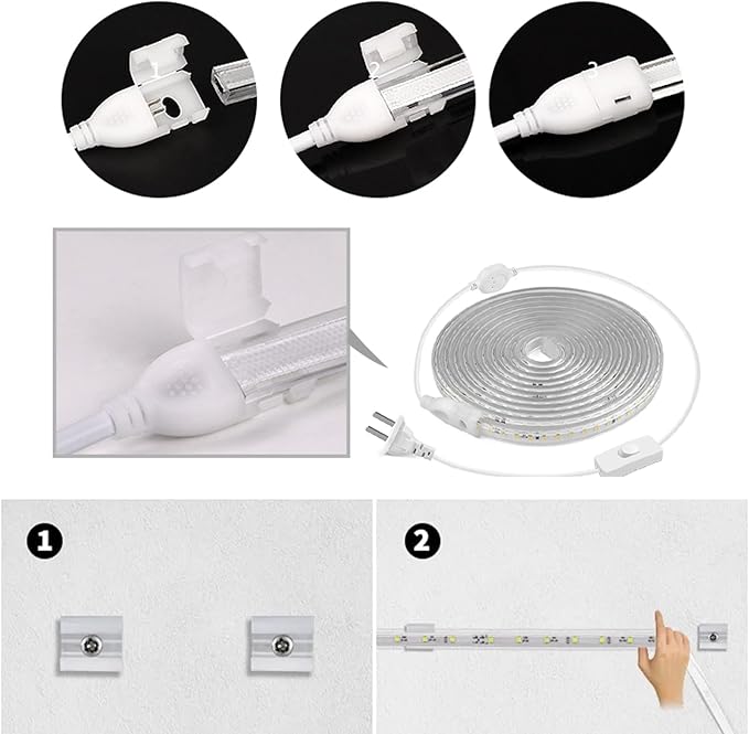 Super Bright Outdoor LED Strip Lights, AC 110V 6500K Flexible LED Rope Lights Waterproof 600 LEDs 16.4ft LED Light Strip White for Garden Patio Cabinet Bedroom Indoor Outdoor Decor(16.4FT, White)