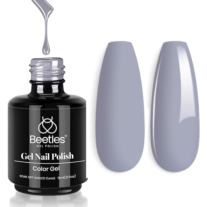 Beetles Grey Gel Nail Polish, 15ml Spring Grey Blue Gel Polish Soak Off UV LED Nail Lamp Nail Art Manicure Salon DIY Home 0.5Oz Nail Polish for Women