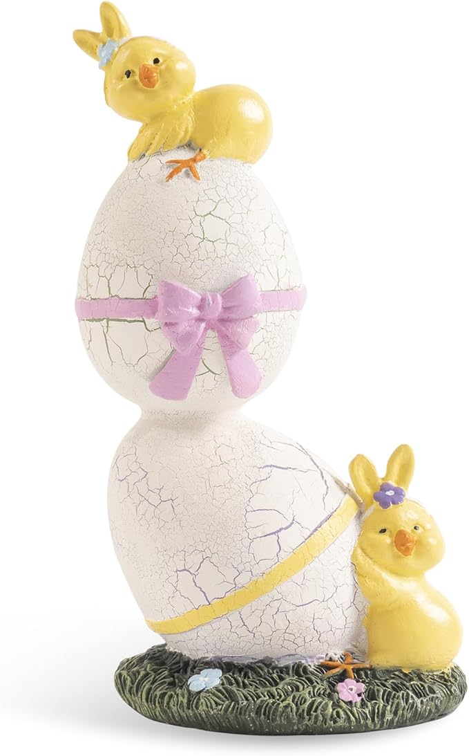 Lighted Easter Eggs Chicks Figurines, 6.5" H Purple Green Resin Light Up Decorative Egg Small Statue Table centerpieces Decor Indoor, Cute Spring Tabletop Mantel Shelf Desk Home Decorations