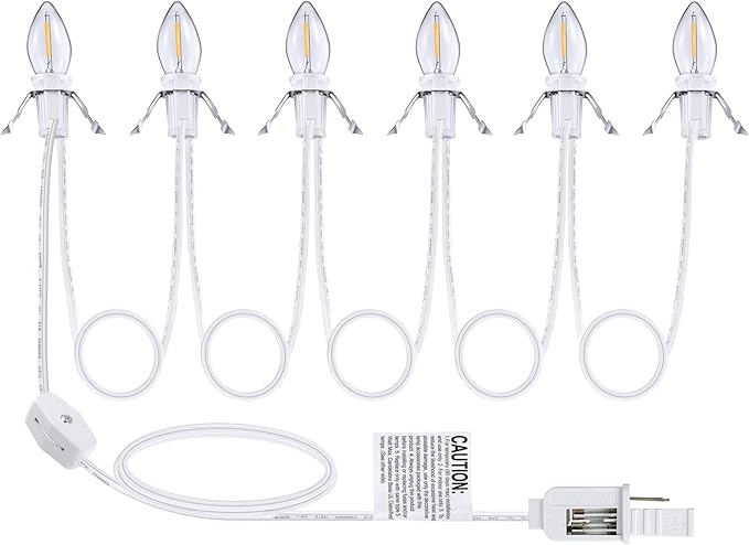 Christmas Village Light Accessory Cord with 6 LED Bulb, 11.5 ft C7 LED Lamp with Dual Fuse and On/Off Switch Plugs for Christmas Village House Crafts Pumpkin Lights(1 Pack)