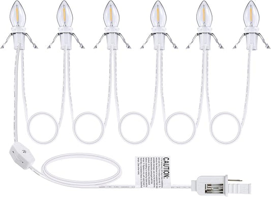 Christmas Village Light Accessory Cord with 6 LED Bulb, 11.5 ft C7 LED Lamp with Dual Fuse and On/Off Switch Plugs for Christmas Village House Crafts Pumpkin Lights(1 Pack)