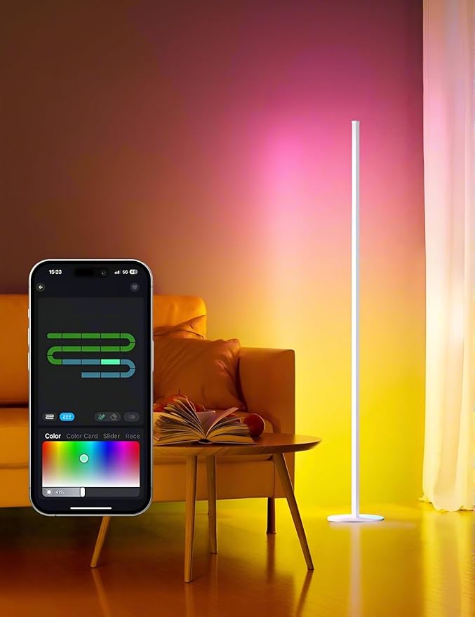 White Corner Floor Lamp 1 Pair, LED Corner Lamp with Remote Control, APP Control 16 Million Colors, Timing, Color Changing Ambient Lighting for Living Room, Bedroom, Gaming (Only One Adaptor)