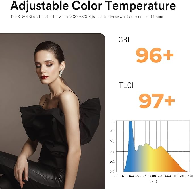 Godox SL60IIBi Bi-Color LED Video Light, 75W 2800K-6500K 25100Lux@1M CRI 96+ TLCI97+ Bowens Mount Photography Continuous Light, 11 FX Effects Studio LED Light with APP Control