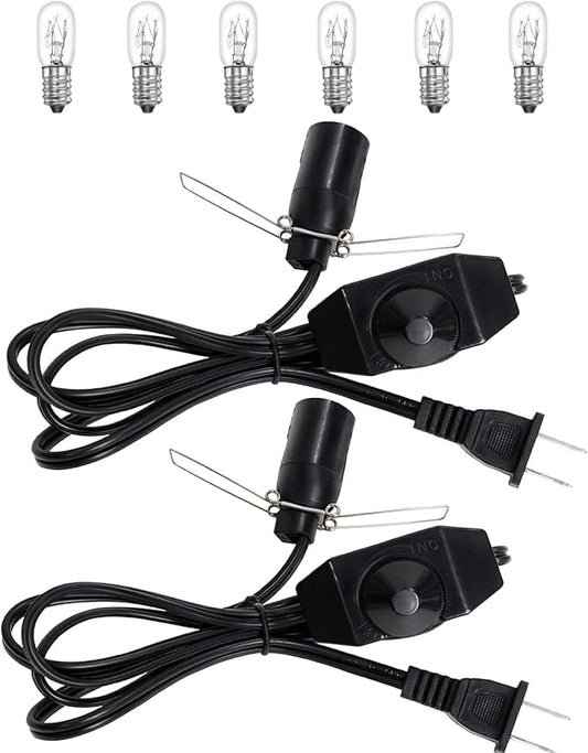Himalayan Salt Lamp Cord, with Dimmer Switch,Christmas Bulb, Cord with Dimmer Control and Base Assembly,6 Feet,2-Pack for Himalayan Salt Lampsand with 6 Free 15Watts Bulbs for Salt Lamp